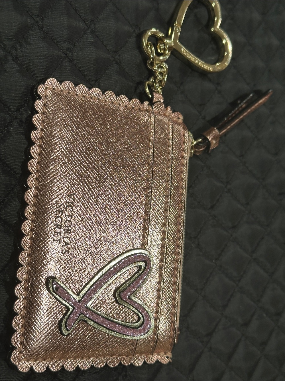 Victoria's Secret Metallic Rose Gold Card Holder with Heart-Key Charm NWOT